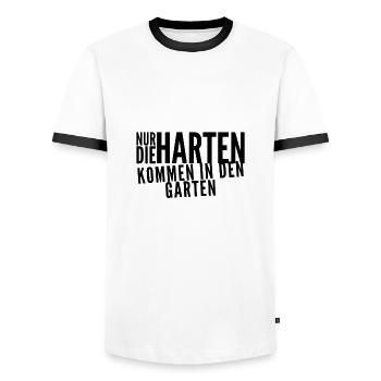 zeig mir deine Härte - Männer Kontrast-T-Shirt - Weiß/Schwarz - Vorne - AI Model Female 172 light (172cm) & AI Model Male 178 dark (178cm)