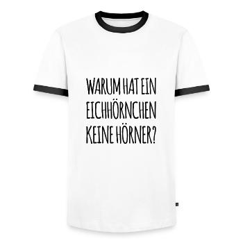 wo sind die Hörner? - Männer Kontrast-T-Shirt - Weiß/Schwarz - Vorne - AI Model Female 172 light (172cm) & AI Model Male 178 dark (178cm)