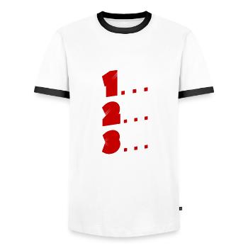 1, 2, 3 - Männer Kontrast-T-Shirt - Weiß/Schwarz - Vorne - AI Model Female 172 light (172cm) & AI Model Male 178 dark (178cm)