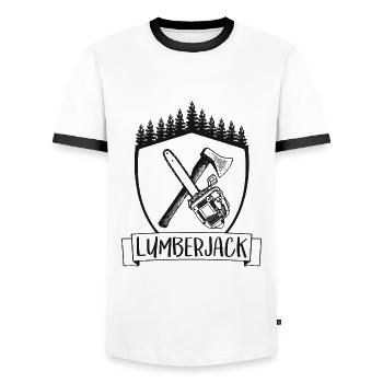 Lumberjack Lumberjack Chainsaw Gift - Men's Ringer Shirt - white/black - Front - AI Model Female 172 light (172cm) & AI Model Male 178 dark (178cm)