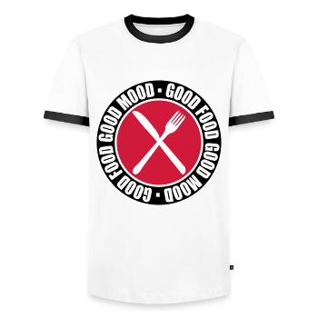 Circle stamp food - Men's Ringer Shirt - white/black - Front - AI Model Female 172 light (172cm) & AI Model Male 178 dark (178cm)