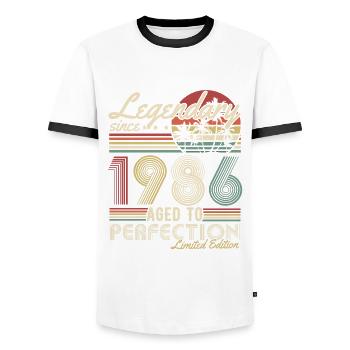Légendaire depuis 1986 Cadeau d’anniversaire vintage - T-shirt contrasté Homme - blanc/noir - Devant - AI Model Female 172 light (172cm) & AI Model Male 178 dark (178cm)
