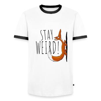 Restez bizarre! Bizarre étrange renard confiant - T-shirt contrasté Homme - blanc/noir - Devant - AI Model Female 172 light (172cm) & AI Model Male 178 dark (178cm)