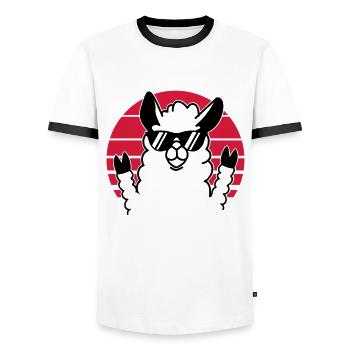 Cool sunglasses - Alpaca – llama funny Lama - Men's Ringer Shirt - white/black - Front - AI Model Female 172 light (172cm) & AI Model Male 178 dark (178cm)