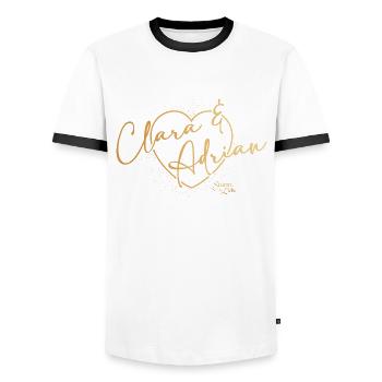 Sturm der Liebe Traumpaar Clara & Adrian - Männer Kontrast-T-Shirt - Weiß/Schwarz - Vorne - AI Model Female 172 light (172cm) & AI Model Male 178 dark (178cm)