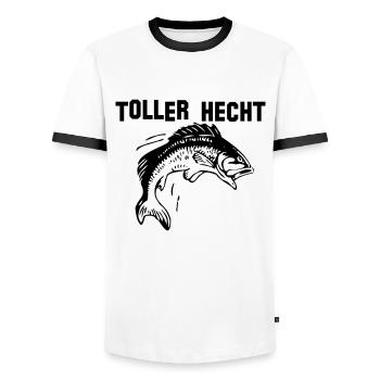 Great pike fish angler fishing fish - Men's Ringer Shirt - white/black - Front - AI Model Female 172 light (172cm) & AI Model Male 178 dark (178cm)