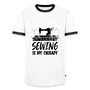 Sewing machine | Sewing seamstress hobby fabric gifts - Men's Ringer Shirt - white/black - Front - AI Model Female 172 light (172cm) & AI Model Male 178 dark (178cm)