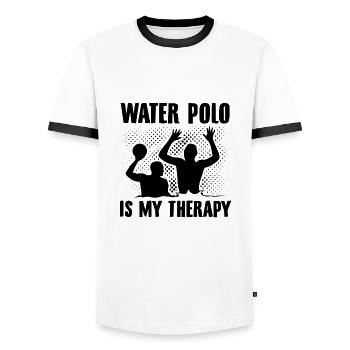 Water polo water sport player gift idea - Men's Ringer Shirt - white/black - Front - AI Model Female 172 light (172cm) & AI Model Male 178 dark (178cm)