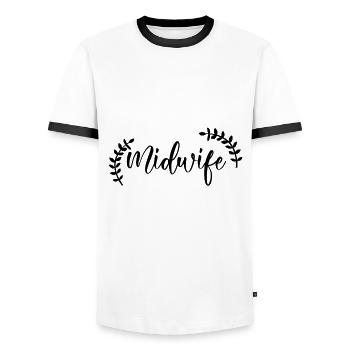 Hebamme | Hebammen Beruf Geburtshelferin Geschenke - Männer Kontrast-T-Shirt - Weiß/Schwarz - Vorne - AI Model Female 172 light (172cm) & AI Model Male 178 dark (178cm)