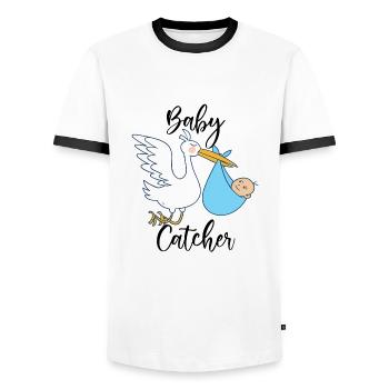 Cigogne sage-femme | Cadeau de profession d'accoucheuse - T-shirt contrasté Homme - blanc/noir - Devant - AI Model Female 172 light (172cm) & AI Model Male 178 dark (178cm)