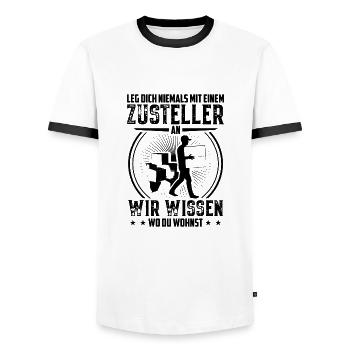Zusteller Beruf | Postbote Paketzusteller Geschenk - Männer Kontrast-T-Shirt - Weiß/Schwarz - Vorne - AI Model Female 172 light (172cm) & AI Model Male 178 dark (178cm)
