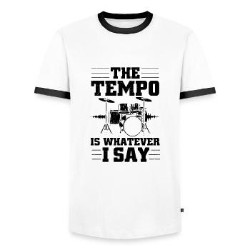 Schlagzeug | Schlagzeuger Musikinstrument Geschenk - Männer Kontrast-T-Shirt - Weiß/Schwarz - Vorne - AI Model Female 172 light (172cm) & AI Model Male 178 dark (178cm)