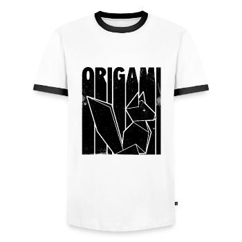 Fuchs Origami | Papier Falten Japanische Geschenke - Männer Kontrast-T-Shirt - Weiß/Schwarz - Vorne - AI Model Female 172 light (172cm) & AI Model Male 178 dark (178cm)