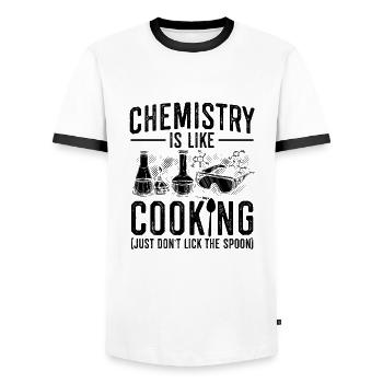 Chimiste Science | Laboratoire de chimie Idées cadeaux - T-shirt contrasté Homme - blanc/noir - Devant - AI Model Female 172 light (172cm) & AI Model Male 178 dark (178cm)