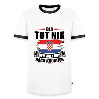 Kroatien Kroate | Balkan Kroatin Urlaub Geschenke - Männer Kontrast-T-Shirt - Weiß/Schwarz - Vorne - AI Model Female 172 light (172cm) & AI Model Male 178 dark (178cm)