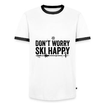 Skis | Skiers skiing ski slope gifts - Men's Ringer Shirt - white/black - Front - AI Model Female 172 light (172cm) & AI Model Male 178 dark (178cm)