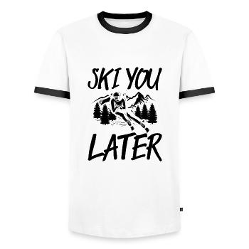 Skiing sayings | Apres ski skier gifts - Men's Ringer Shirt - white/black - Front - AI Model Female 172 light (172cm) & AI Model Male 178 dark (178cm)