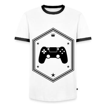 controller gamer - Men's Ringer Shirt - white/black - Front - AI Model Female 172 light (172cm) & AI Model Male 178 dark (178cm)