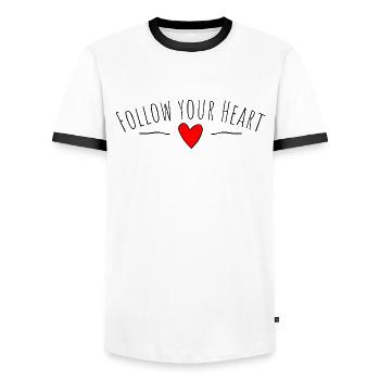follow your heart - Männer Kontrast-T-Shirt - Weiß/Schwarz - Vorne - AI Model Female 172 light (172cm) & AI Model Male 178 dark (178cm)