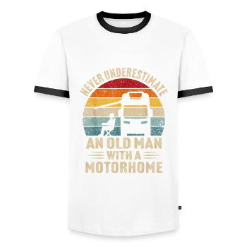 never underestimate an old man with a motorhome - Men's Ringer Shirt - white/black - Front - AI Model Female 172 light (172cm) & AI Model Male 178 dark (178cm)