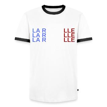 LA ROCHELLE FRANCE - T-shirt contrasté Homme - blanc/noir - Devant - AI Model Female 172 light (172cm) & AI Model Male 178 dark (178cm)