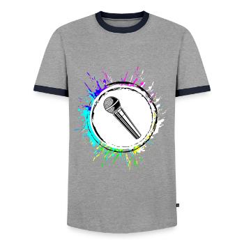 Microphone Icon - Men's Ringer Shirt - grey/navy  - Front - AI Model Female 172 light (172cm) & AI Model Male 178 light (178cm)