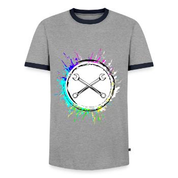 Outil Symbole de clé à molette - T-shirt contrasté Homme - gris/marine  - Devant - AI Model Female 172 light (172cm) & AI Model Male 178 light (178cm)