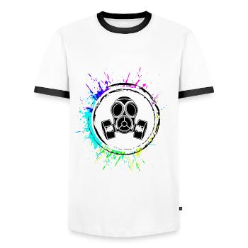 Gas Mask Icon - Men's Ringer Shirt - white/black - Front - AI Model Female 172 light (172cm) & AI Model Male 178 dark (178cm)