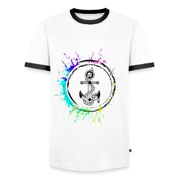 Anchor Icon Sign - Men's Ringer Shirt - white/black - Front - AI Model Female 172 light (172cm) & AI Model Male 178 dark (178cm)