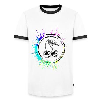 Cerises colorées - T-shirt contrasté Homme - blanc/noir - Devant - AI Model Female 172 light (172cm) & AI Model Male 178 dark (178cm)