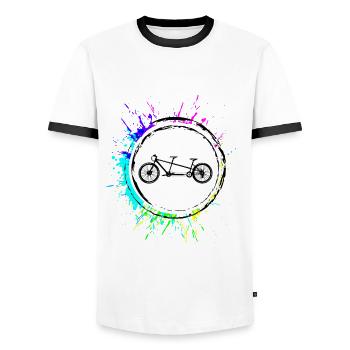 Fahrrad tandem Bunt - Männer Kontrast-T-Shirt - Weiß/Schwarz - Vorne - AI Model Female 172 light (172cm) & AI Model Male 178 dark (178cm)