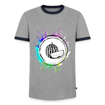 Melon Fruit Colorful - Men's Ringer Shirt - grey/navy  - Front - AI Model Female 172 light (172cm) & AI Model Male 178 light (178cm)