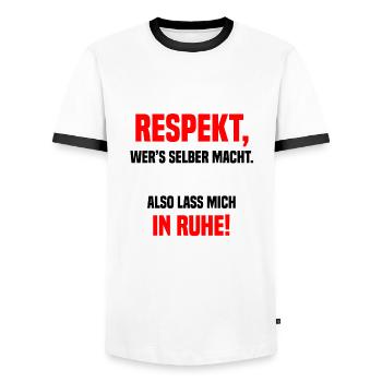 Respekt wer's selber macht lustiger Spruch Bau DIY - Männer Kontrast-T-Shirt - Weiß/Schwarz - Vorne - AI Model Female 172 light (172cm) & AI Model Male 178 dark (178cm)