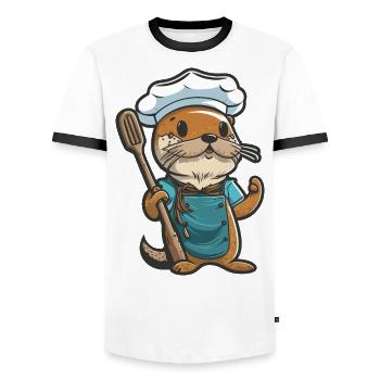 Otters Eats - Men's Ringer Shirt - white/black - Front - AI Model Female 172 light (172cm) & AI Model Male 178 dark (178cm)