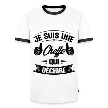 Je suis une cheffe qui déchire - T-shirt contrasté Homme - blanc/noir - Devant - AI Model Female 172 light (172cm) & AI Model Male 178 dark (178cm)