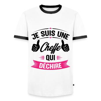 Je suis une cheffe qui déchire - T-shirt contrasté Homme - blanc/noir - Devant - AI Model Female 172 light (172cm) & AI Model Male 178 dark (178cm)
