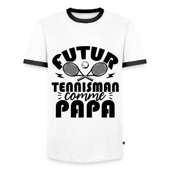 Futur tennisman comme papa - T-shirt contrasté Homme - blanc/noir - Devant - AI Model Female 172 light (172cm) & AI Model Male 178 dark (178cm)