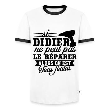 Si didier ne peut pas le réparer on est foutus - T-shirt contrasté Homme - blanc/noir - Devant - AI Model Female 172 light (172cm) & AI Model Male 178 dark (178cm)