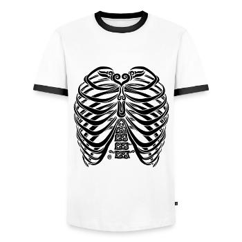 Swirly Torso - Männer Kontrast-T-Shirt - Weiß/Schwarz - Vorne - AI Model Female 172 light (172cm) & AI Model Male 178 dark (178cm)