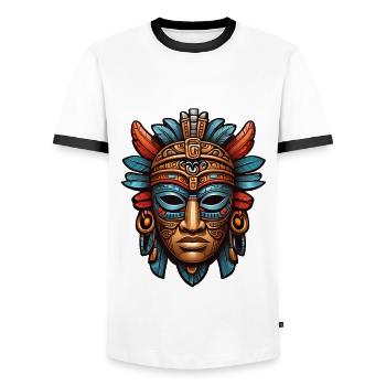 Sculpté orné aztèque, maya, masque inca - T-shirt contrasté Homme - blanc/noir - Devant - AI Model Female 172 light (172cm) & AI Model Male 178 dark (178cm)