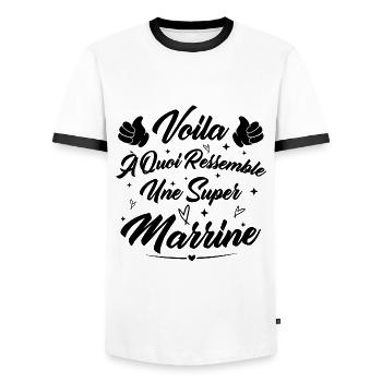 Voilà à quoi ressemble une super marraine - T-shirt contrasté Homme - blanc/noir - Devant - AI Model Female 172 light (172cm) & AI Model Male 178 dark (178cm)