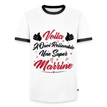 Voilà à quoi ressemble une super marraine - T-shirt contrasté Homme - blanc/noir - Devant - AI Model Female 172 light (172cm) & AI Model Male 178 dark (178cm)