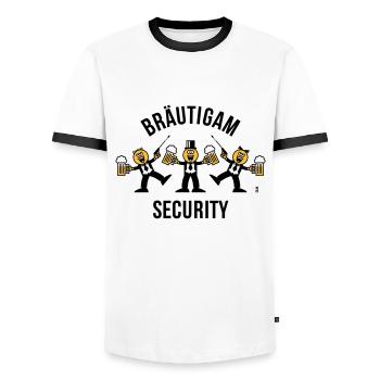 Bräutigam Security (JGA / Karikatur / Tanz / 3C B) - Männer Kontrast-T-Shirt - Weiß/Schwarz - Vorne - AI Model Female 172 light (172cm) & AI Model Male 178 dark (178cm)