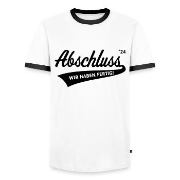 Abschluss 2024 – Wir Haben Fertig! (Schule Black) - Männer Kontrast-T-Shirt - Weiß/Schwarz - Vorne - AI Model Female 172 light (172cm) & AI Model Male 178 dark (178cm)