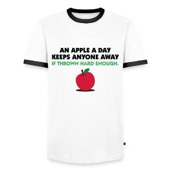 An apple a day keeps everyone away! - Men's Ringer Shirt - white/black - Front - AI Model Female 172 light (172cm) & AI Model Male 178 dark (178cm)