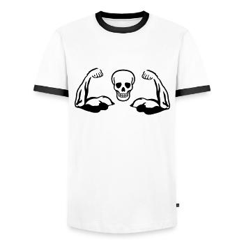 Skull and Muscles, Biceps - Men's Ringer Shirt - white/black - Front - AI Model Female 172 light (172cm) & AI Model Male 178 dark (178cm)