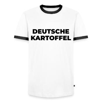 Deutsche Kartoffel - Männer Kontrast-T-Shirt - Weiß/Schwarz - Vorne - AI Model Female 172 light (172cm) & AI Model Male 178 dark (178cm)