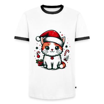 KATZE KATER HAUSTIER BESCHERUNG WEIHNACHTEN GRÜN - Männer Kontrast-T-Shirt - Weiß/Schwarz - Vorne - AI Model Female 172 light (172cm) & AI Model Male 178 dark (178cm)