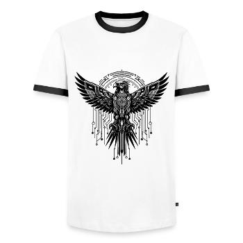ADLER GREIFVOGEL CYBER MECHANISCH FUTURISTISCH - Männer Kontrast-T-Shirt - Weiß/Schwarz - Vorne - AI Model Female 172 light (172cm) & AI Model Male 178 dark (178cm)