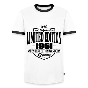 edition limitée 1961 - T-shirt contrasté Homme - blanc/noir - Devant - AI Model Female 172 light (172cm) & AI Model Male 178 dark (178cm)